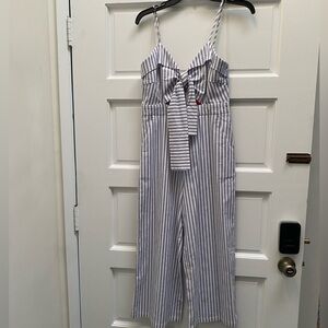 Light blue and white stripe romper